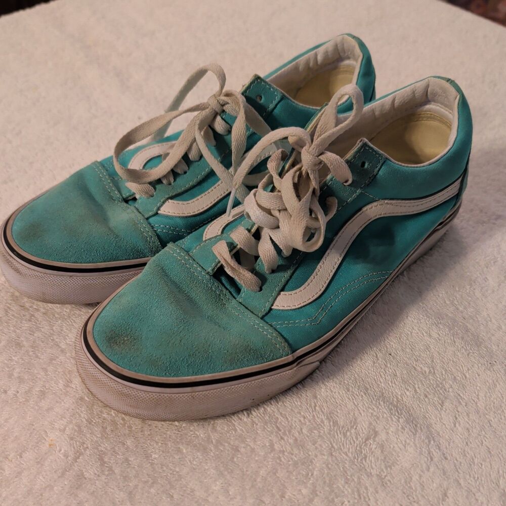 Vans Old Skool Size M9 W10.5 Teal Suede Athletic Skate Shoes Sneakers
